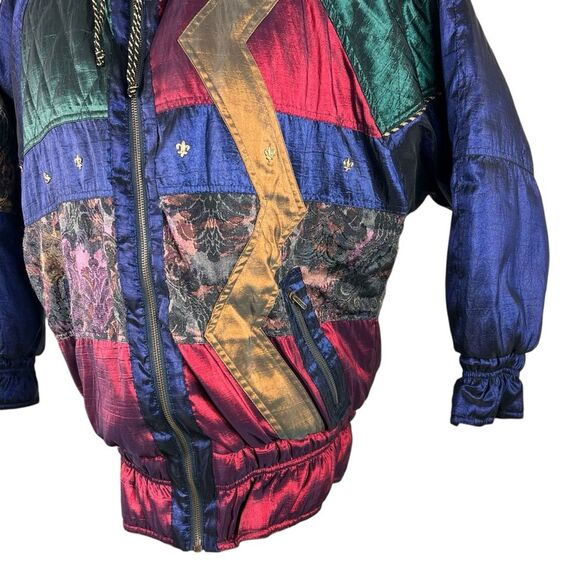 Vintage Otello Pelle Multicolor Quilted Jacket Medium Jewel Tones Ski Winter - Picture 14 of 16